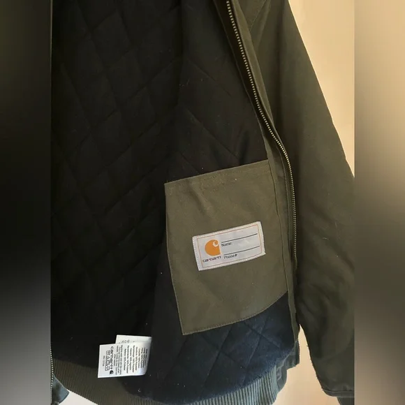 Carhartt Kids Duck Canvas Jacket 10/12 • Quilted Hooded Workwear Coat Green - Picture 10 of 13
